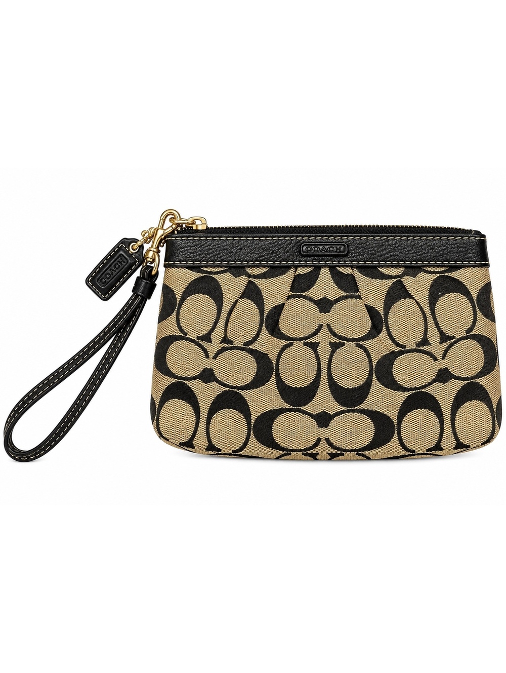 Coach Black & Khaki Signature C-Pattern Canvas Wristlet
